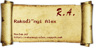 Raksányi Alex névjegykártya
